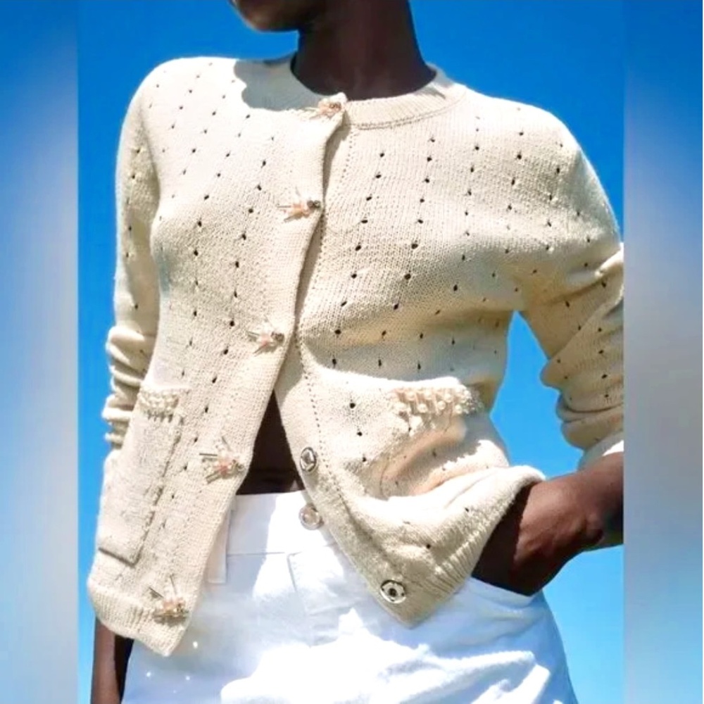 ZARA PEARL KNIT CARDIGAN NWT
